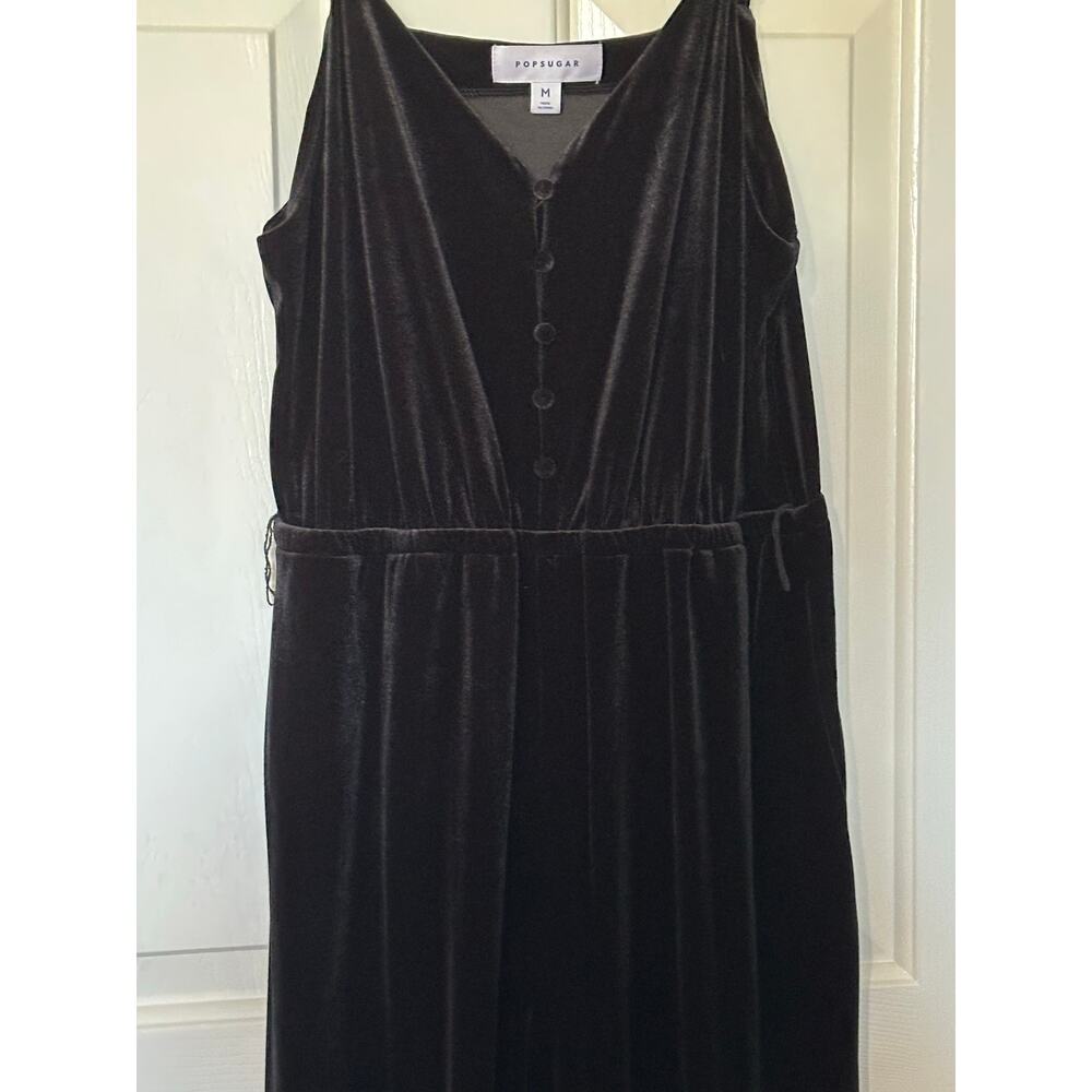 Popsugar Velvet Cropped Wide-Leg Jumpsuit Jet Black Women's Size M NWOT $68 - Picture 7 of 12